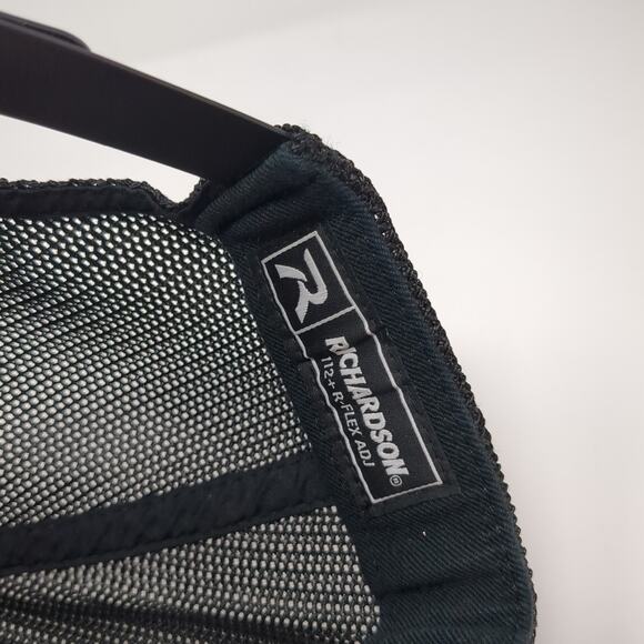 Richardson Snapback Trucker Hat Black One Size Adjustable Embroidered Mesh Back - Picture 9 of 10